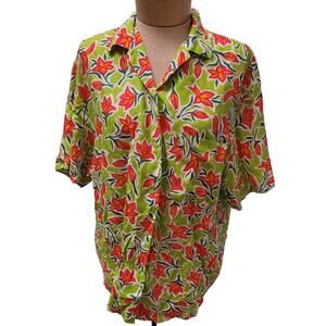 Vintage Nordstrom Brass Plum Women's Tropical Floral Button Up Blouse Size S
